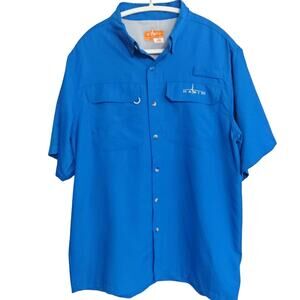 Habit brand blue fishing sportwear button-up shirt. Men's size L. Cool Vent tech